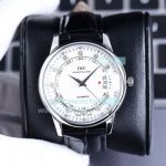 IWC Replica Portofino Watch -  White Dial Silver Bezel Black Leather Strap 40mm
